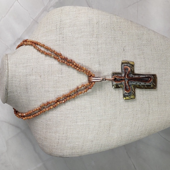 Artisan Crafted Tri-Color Cross Enhancer Pendant - Picture 3 of 10